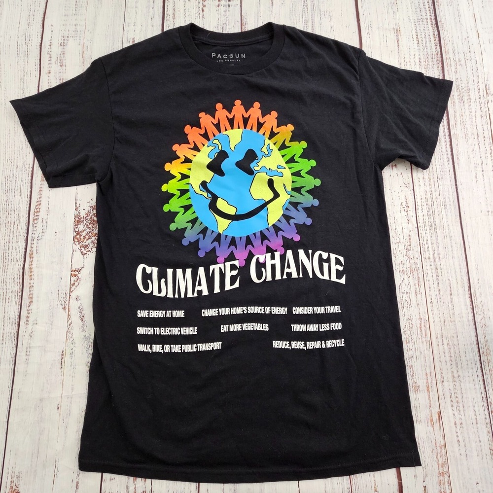Climate Change PacSun Black‎ Short Sleeve Cotton T-Shirt Men's M